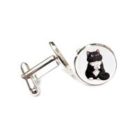 Cufflinks, Black Body Cute Cat, Looking At The Sky, Personalized Cuff Buckle, Sparkly Shirt Accessory Gift For Accountant Boss Business Wedding Prom Formal Occasion