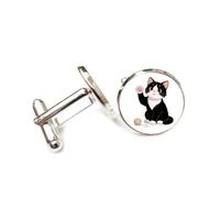 Cufflinks, Black Fur Cute Saying Hello Cat, Rolling Wool Ball, Personalized Cuff Buckle, Sparkly Shirt Accessory Gift For Accountant Boss Business Wedding Prom Formal Occasion