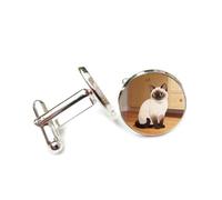 Cufflinks, Black Fur Face Ugly Cat, Standing On Home, Personalized Cuff Buckle, Sparkly Shirt Accessory Gift For Accountant Boss Business Wedding Prom Formal Occasion