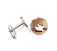 Cufflinks, Black Plaque Sleeping Cat, Curl Up Body On The Wood Floor, Personalized Cuff Buckle, Sparkly Shirt Accessory Gift For Accountant Boss Business Wedding Prom Formal Occasion