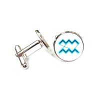 Cufflinks, Blue Abstract Wave Design Cyber Neon, Aquarius Twelve Zodiac Signs, Personalized Cuff Buckle, Shirt Accessory Gift For Accountant Boss Business Wedding Prom Formal Occasion