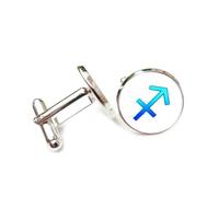 Cufflinks, Blue Arrow Totem Stripe Pixel Fault Art, Sagittarius Twelve Zodiac Signs, Personalized Cuff Buckle, Shirt Accessory Gift For Accountant Boss Business Wedding Prom Formal Occasion