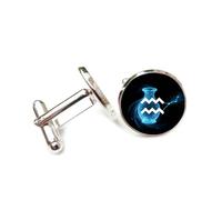 Cufflinks, Blue Bottle Dynamic Tailing Particle Flow, Aquarius Twelve Zodiac Signs, Personalized Cuff Buckle, Shirt Accessory Gift For Accountant Boss Business Wedding Prom Formal Occasion