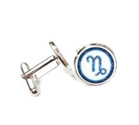 Cufflinks, Blue Capricorn Symbol Scientific Circuit Board Style, Capricorn Twelve Zodiac Signs, Personalized Cuff Buckle, Shirt Accessory Gift For Accountant Boss Business Wedding Prom Formal Occasion