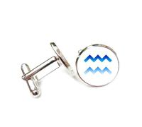 Cufflinks, Blue Color Spectral Diffraction, Aquarius Twelve Zodiac Signs, Personalized Cuff Buckle, Shirt Accessory Gift For Accountant Boss Business Wedding Prom Formal Occasion