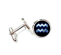 Cufflinks, Blue Fire Wave Pattern Heavy Metal Style, Aquarius Twelve Zodiac Signs, Personalized Cuff Buckle, Shirt Accessory Gift For Accountant Boss Business Wedding Prom Formal Occasion