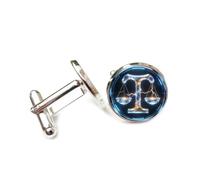 Cufflinks, Blue Lightning Libra Balance Scale Energy Crystal Style, Twelve Zodiac Signs, Cuff Buckle, Shirt Accessory Gift For Accountant Boss Business Wedding Prom Formal Occasion