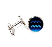 Cufflinks, Blue Scan Line Stripe Fault Art Style, Aquarius Twelve Zodiac Signs, Personalized Cuff Buckle, Shirt Accessory Gift For Accountant Boss Business Wedding Prom Formal Occasion