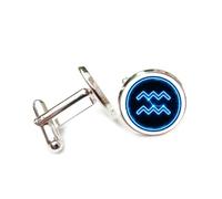 Cufflinks, Blue Shinning Dots Aquarius Symbol Cyber Neon, Aquarius Twelve Zodiac Signs, Personalized Cuff Buckle, Shirt Accessory Gift For Accountant Boss Business Wedding Prom Formal Occasion