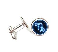 Cufflinks, Blue Shinning Lightning Zodiac Symbol Energy Crystal, Capricorn Twelve Zodiac Signs Cuff Buckle, Shirt Accessory Gift For Accountant Boss Business Wedding Prom Formal Occasion