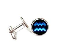 Cufflinks, Blue Shinning Wave Fault Art Style, Aquarius Twelve Zodiac Signs, Personalized Cuff Buckle, Shirt Accessory Gift For Accountant Boss Business Wedding Prom Formal Occasion