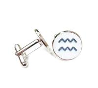 Cufflinks, Blue Stripe Dots Circuit Board, Aquarius Twelve Zodiac Signs, Personalized Cuff Buckle, Shirt Accessory Gift For Accountant Boss Business Wedding Prom Formal Occasion