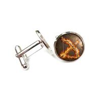 Cufflinks, Burning Fire Bronze Corrosion Heavy Metal, Sagittarius Twelve Zodiac Signs, Personalized Cuff Buckle, Shirt Accessory Gift For Accountant Boss Business Wedding Prom Formal Occasion