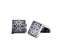 Cufflinks Classic Men's French Shirt Cufflinks High-end Square Retro Pattern Love Rose Blue Cuffs Button(01)