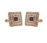 Cufflinks Classic Rhinestone Crystal Square Enamel Men's Cufflink Shirt Cuff Links Wedding Jewelry(Gold)