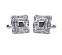 Cufflinks Classic Rhinestone Crystal Square Enamel Men's Cufflink Shirt Cuff Links Wedding Jewelry(Sliver)