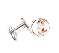 Cufflinks, Colorful Plaque Fur Praying Cat, Standing On The Ground, Personalized Cuff Buckle, Sparkly Shirt Accessory Gift For Accountant Boss Business Wedding Prom Formal Occasion