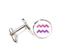 Cufflinks, Colorful Wave Totem Quantum Entanglement, Aquarius Twelve Zodiac Signs, Personalized Cuff Buckle, Shirt Accessory Gift For Accountant Boss Business Wedding Prom Formal Occasion