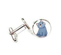 Cufflinks, Dark Blue Fur Twist Head Cat, Hopefully Standing On The Ground, Personalized Cuff Buckle, Sparkly Shirt Accessory Gift For Accountant Boss Business Wedding Prom Formal Occasion