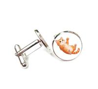 Cufflinks, Dark Orrange Fur Cute Lazy Cat, Lying On The Ground, Personalized Cuff Buckle, Sparkly Shirt Accessory Gift For Accountant Boss Business Wedding Prom Formal Occasion