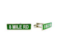 Cufflinks - Detroit 8 Mile Road Street Sign Smooth Chrome Finish Cast and Filled Cloisonne Cufflinks for Men 1.25" X 0.5" Tie Pin