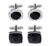 Cufflinks for Men - 2 Pairs of Black Crystal Cuff Links, Elegant French Style, Perfect for Weddings, Business & Formal Shirts, Ideal Men’s Gift Set (UK)
