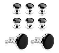 Cufflinks For Men, 8 Pcs Mens Cufflinks Cuff Links Men's Cufflink Tuxedo Studs Set Shirt Studs For Banquet And Business Gift For Father Son Husband For Wedding Anniversary Black&Silver