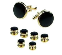 Cufflinks for Men 8pcs Mens Cufflinks and Studs, Tuxedo Shirt Cufflinks and Studs Set for Wedding Valentines Festival Birthday Anniversary Graduation Gift (Black Gold-plated)