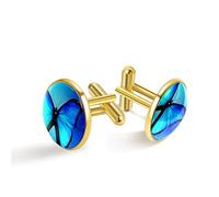 Cufflinks For Men Classic Mens CuffLinks,blue fantasy butterfly ocean,Cuff Links Gold Cufflinks for Wedding Business