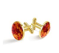 Cufflinks For Men Classic Mens CuffLinks,Red yellow autumn leaves,Cuff Links Gold Cufflinks for Wedding Business
