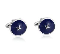 Cufflinks for Men Light Blue, Cufflinks for Husband Wedding Gift Set Stainless Steel Blue Cuff Links Enamel Round Button for Menfree Engraved