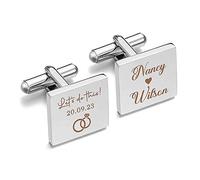 Cufflinks for Men Personalised Cufflinks Engraved with Groom Wedding Anniversary Father of the Bride Best Men Father's Day Custom Square Cufflinks Gifts for Him Men Groom Father (Design 1)