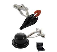 Cufflinks for Men + Presentation Box - Black - City Gent Bowler Hat and Umbrella - London Square Mile Stockbroker Banker - One Pair
