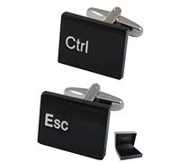 Cufflinks for Men + Presentation Box - Black - Ctrl Esc Computer Keyboard - Solid Brass Metal - IT PC Key Rectangle Oblong Modern - One Pair