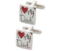 Cufflinks for Men + Presentation Box - Dad - I Love My Dad - Heart Square - Brass Metal - Silver and Red Colours - One Pair