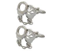 Cufflinks for Men + Presentation Box - Fun - Handcuffs and Chain - Brass Metal - Crime Police Security Guard - Silver Colour - One Pair
