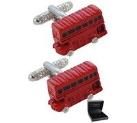 Cufflinks for Men + Presentation Box - Fun - Red London Double Decker Bus - Brass Metal - England British Classic Transport Spotter - One Pair