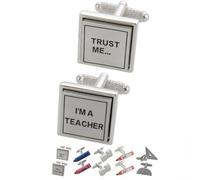 Cufflinks for Men + Presentation Box - Funny - Trust Me I'm a Teacher - Solid Brass Metal - School University Education - Silver Colour - One Pair