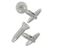 Cufflinks for Men + Presentation Box - Golf - Golf Ball and Tee - Solid Brass Metal - Links Course Round Clubhouse - Perfect For Golfing Enthusiasts - Silver Colour - One Pair