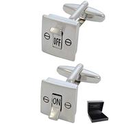 Cufflinks for Men + Presentation Box - Novelty - Electric Light Switch | On and Off - Solid Brass Metal - Electrician - DIY - Silver Colour - One Pair