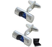 Cufflinks for Men + Presentation Box - Novelty - Working Spirit Level - Brass Metal Outer Casing - Brass Metal - Bubble DIY Builder Construction - Silver Colour With Blue Interior - One Pair