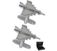 Cufflinks for Men + Presentation Box - Silver Colour - Bomber Aircraft - Solid Brass Metal - V Shape Iconic Plane Cold War - RAF British - One Pair