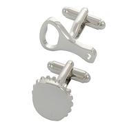 Cufflinks for Men + Presentation Box - Silver Colour - Bottle Opener and Bottle Top - Solid Brass Metal - Beer Round Drink Barman Drinking - One Pair