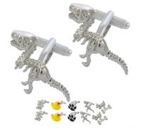 Cufflinks for Men + Presentation Box - Silver Colour - Dinosaurs - Tyrannosaurus Rex - Solid Brass Metal - Animals - History Museum Prehistoric Extinct - One Pair