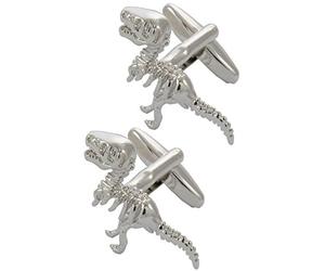 Cufflinks for Men + Presentation Box - Silver Colour - Dinosaurs - Tyrannosaurus Rex - Solid Brass Metal - Animals - History Museum Prehistoric Extinct - One Pair