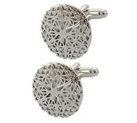 Cufflinks for Men + Presentation Box - Silver Colour - Filigree Locket Opening - Brass Metal - Art Design Keepsake Round - One Pair