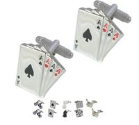 Cufflinks for Men + Presentation Box - Silver Colour - Four Aces - Solid Brass Metal - 4 Aces Pack of Cards - Fun Poker Magic Magician Game - One Pair