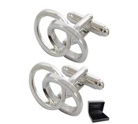 Cufflinks for Men + Presentation Box - Silver Colour - Interlocking Ovals | Solid Brass Metal - Classic Infinity Design - Smooth Iconic Flow - One Pair
