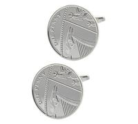 Cufflinks for Men + Presentation Box - Silver Colour - Lucky Penny - Metal - British 1p Round Tails Coin Classic Design - One Pair