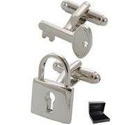 Cufflinks for Men + Presentation Box - Silver Colour - Padlock and Key - Brass Metal - Lock Locksmith Love - Key to the Door 21st Birthday Present 21 - One Pair